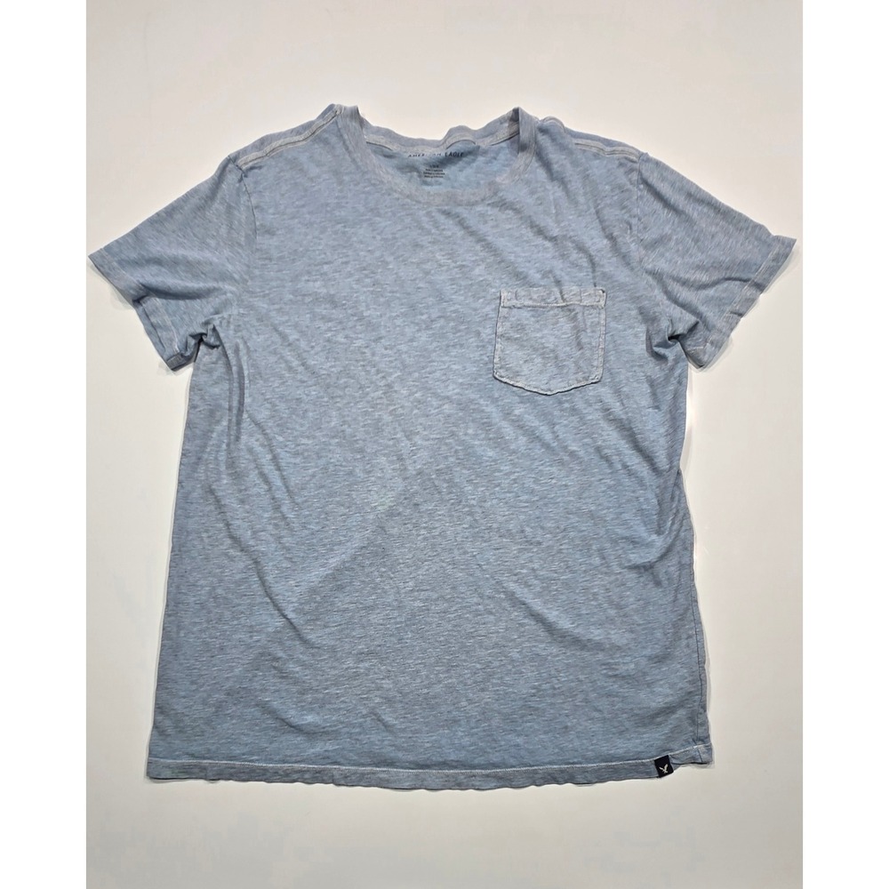 American Eagle Men's‎ Light Blue Pocket T-Shirt Soft Cotton Casual Top